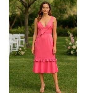 NWT Anthropologie Vone ruffle pink Yuli midi Dress, L